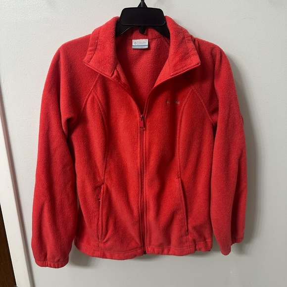 COLUMBIA Fleece Zip Jacket w/ Stand-Up Collar & Zip Side Pockets Red Sz. Medium - Picture 4 of 9